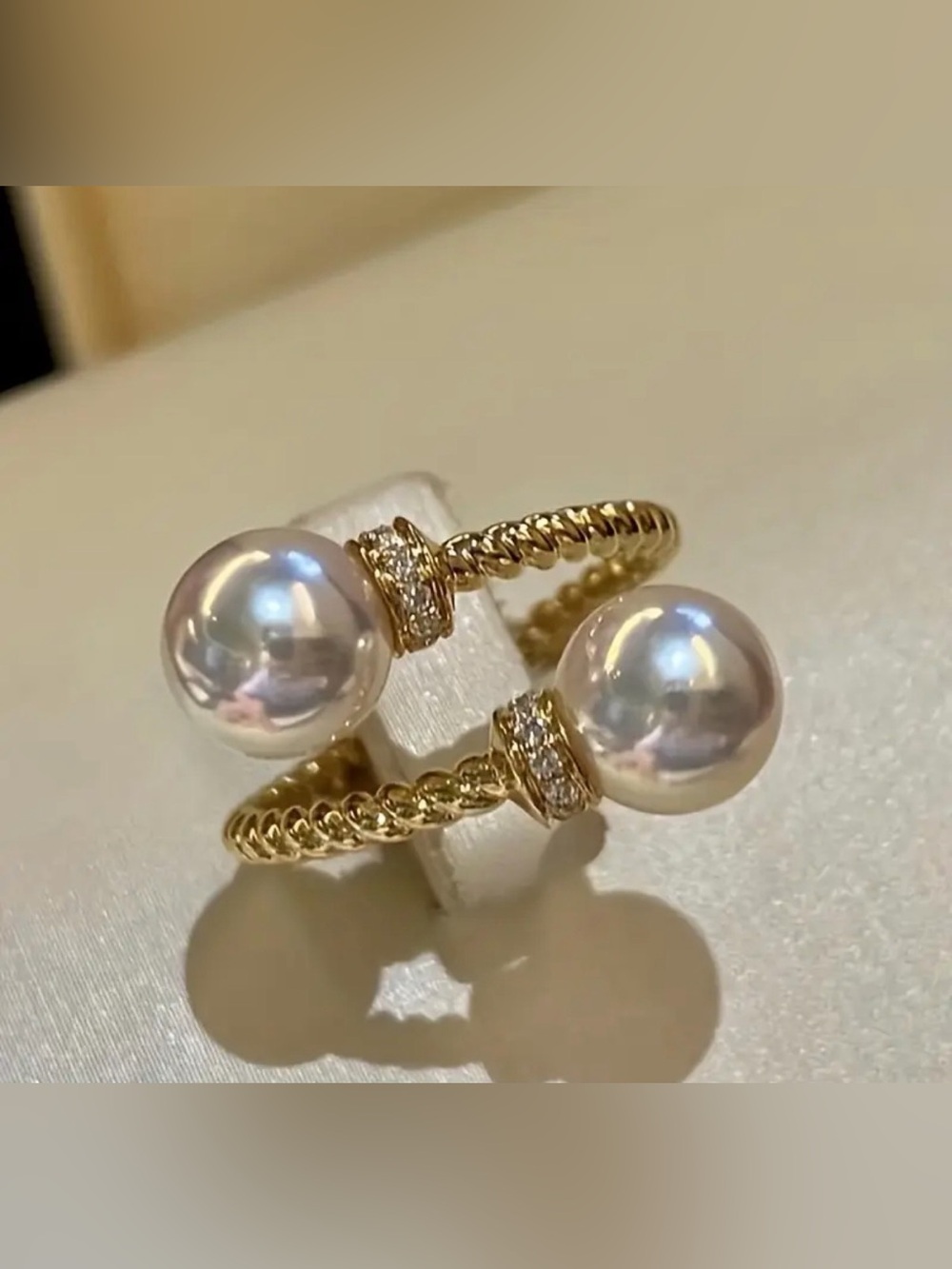 Gold Pearl Open Ring - White Pearls